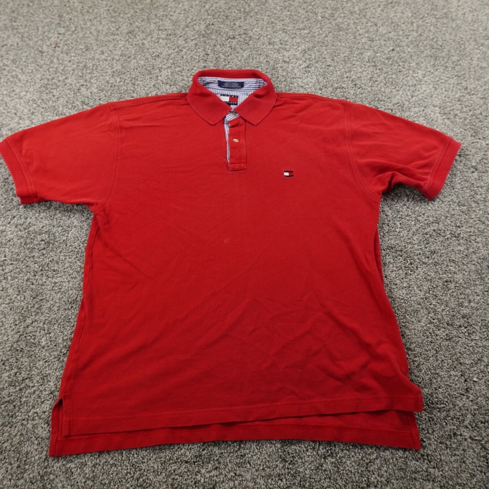 VTG‎ Tommy Hilfiger Polo Shirt Mens L Red Flag Golf Short Sleeve Preppy 90s Y2K
